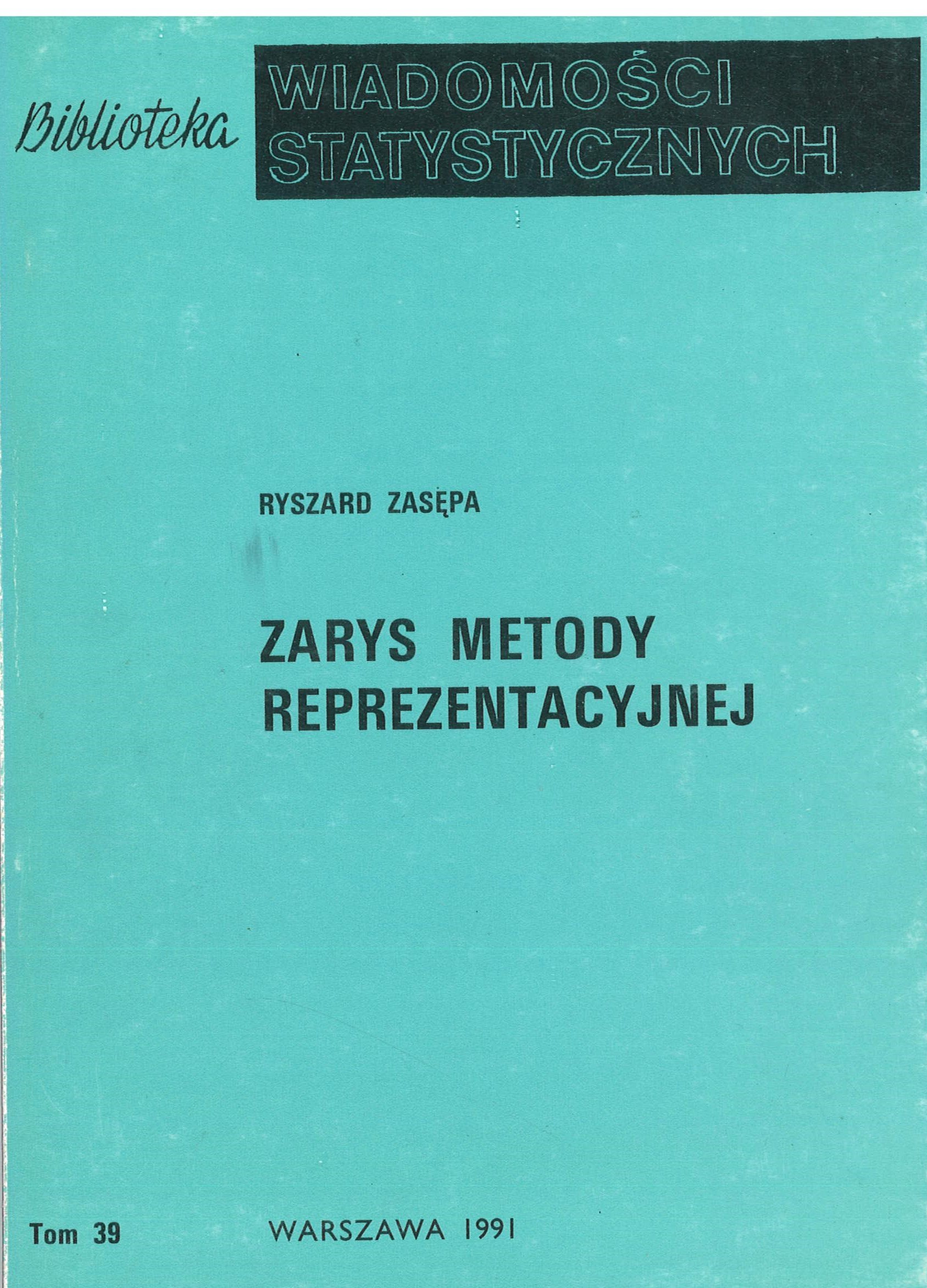 Okładka monografii - Zarys metody reprezentacyjnej