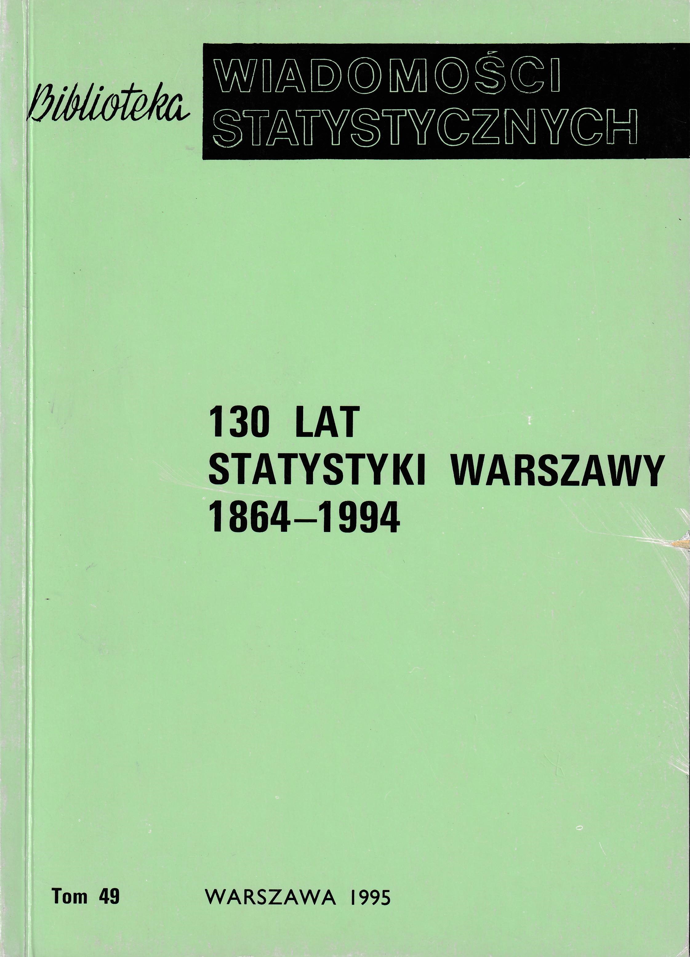 Okładka monografii - 130 lat statystyki Warszawy 1864–1994